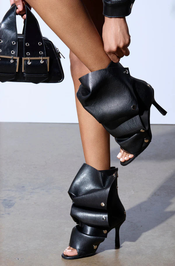 AZALEA WANG BIRD SONG SNAP OPEN TOE BOOTIE IN BLACK