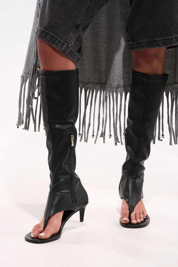 AZALEA WANG CECILE OPEN TOE SANDAL BOOT IN BLACK